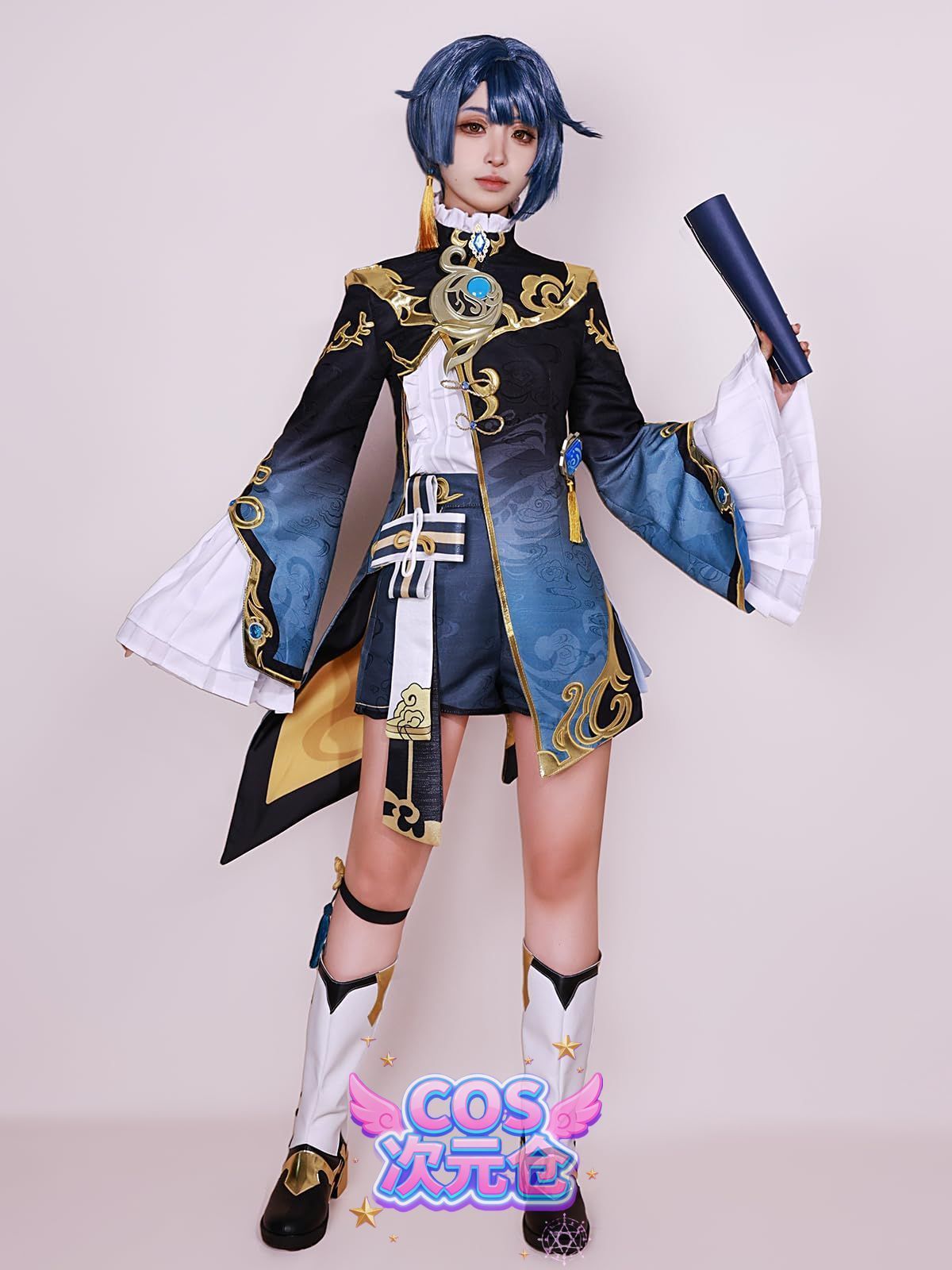 行秋A ウィッグ 靴 COSPLEE 原神 cosplay 甘雨 申鶴 行秋 刻晴 空 リネ アルレッキーノ 鍾離 閑雲 ウイッグ-靴付き コスチューム 変装 コスプレ衣装 仮装