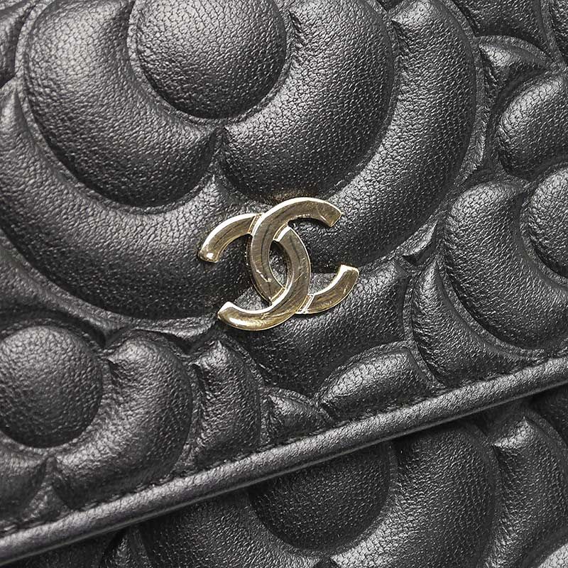 シャネル カメリア フラップロングウォレット 長財布 ブラック  