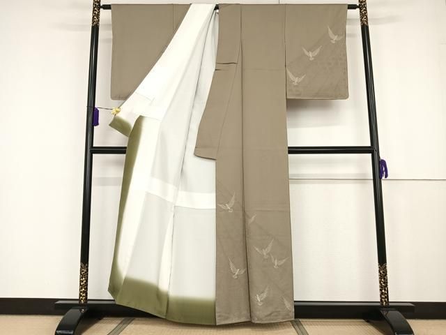 平和屋着物●染色作家　斉藤三才　訪問着　寿光織　三才鳥　銀糸　正絹　逸品　AAAT3097np 平和屋着物○染色作家 斉藤三才 訪問着 寿光織 三才鳥 銀糸 正絹