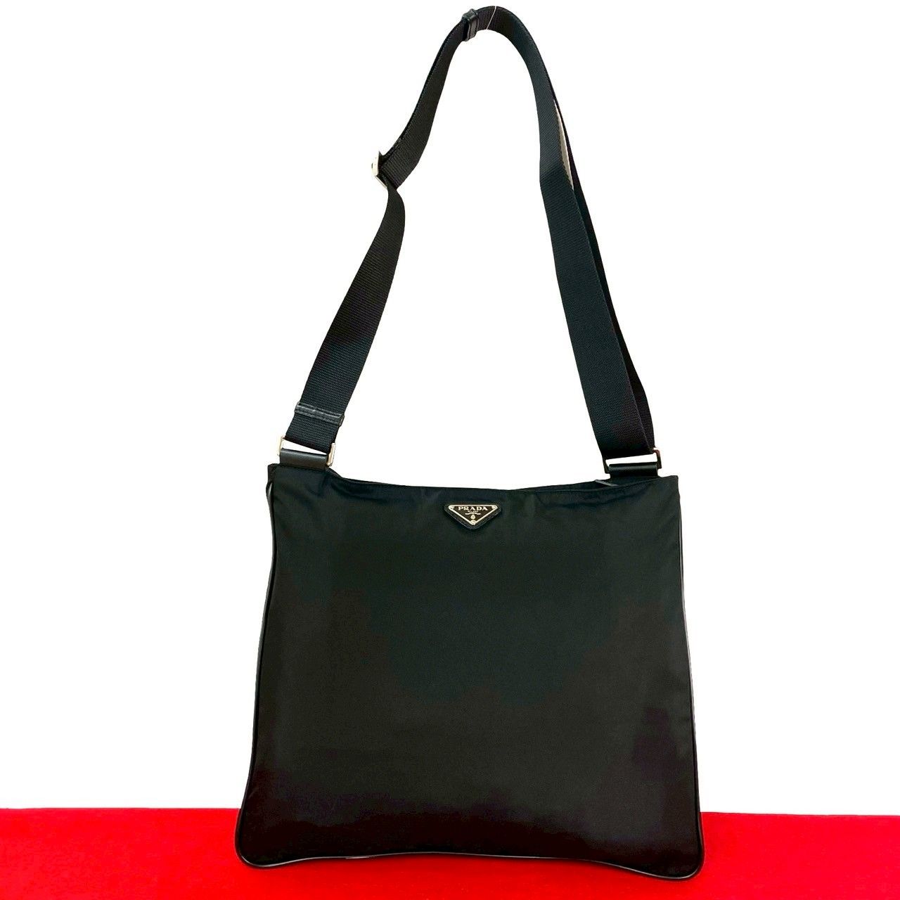 極 美品 PRADA プラダ 三角ロゴ 金具 テスートナイロン サフィアーノ 
