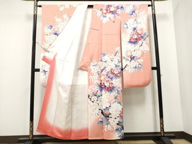 華やかな花柄の着物　振袖　舞花文　暈し染め　洗える着物★　大衆演劇 華やかな花柄の着物 振袖 舞花文 暈し染め 洗える着物☆ 大衆