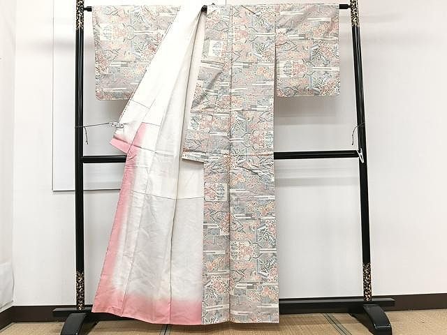 平和屋着物○本場大島紬 白大島 7マルキ 枝花文 正絹 逸品 CAAS8756vf