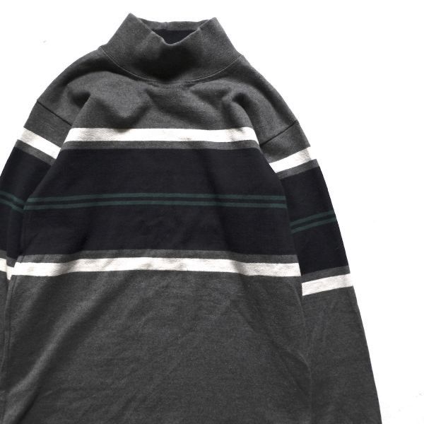 USA製 80's LLBEAN LLビーン ボーダー ヘビーウェイト コットン モックネック ラガーシャツ (M) アメリカ製 80年代 旧タグ ラグビーシャツ L.L.Bean - 80s USA製 エルエルビーン モックネック ボーダー