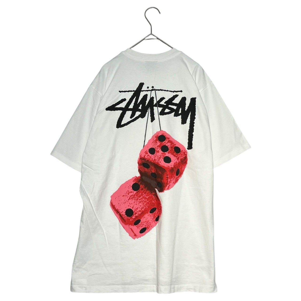 STUSSY(ステューシー) 22SS FUZZY DICE TEE ファジーダイス Tシャツ バックプリント サイコロ M ホワイト×ピンク -  売上特価