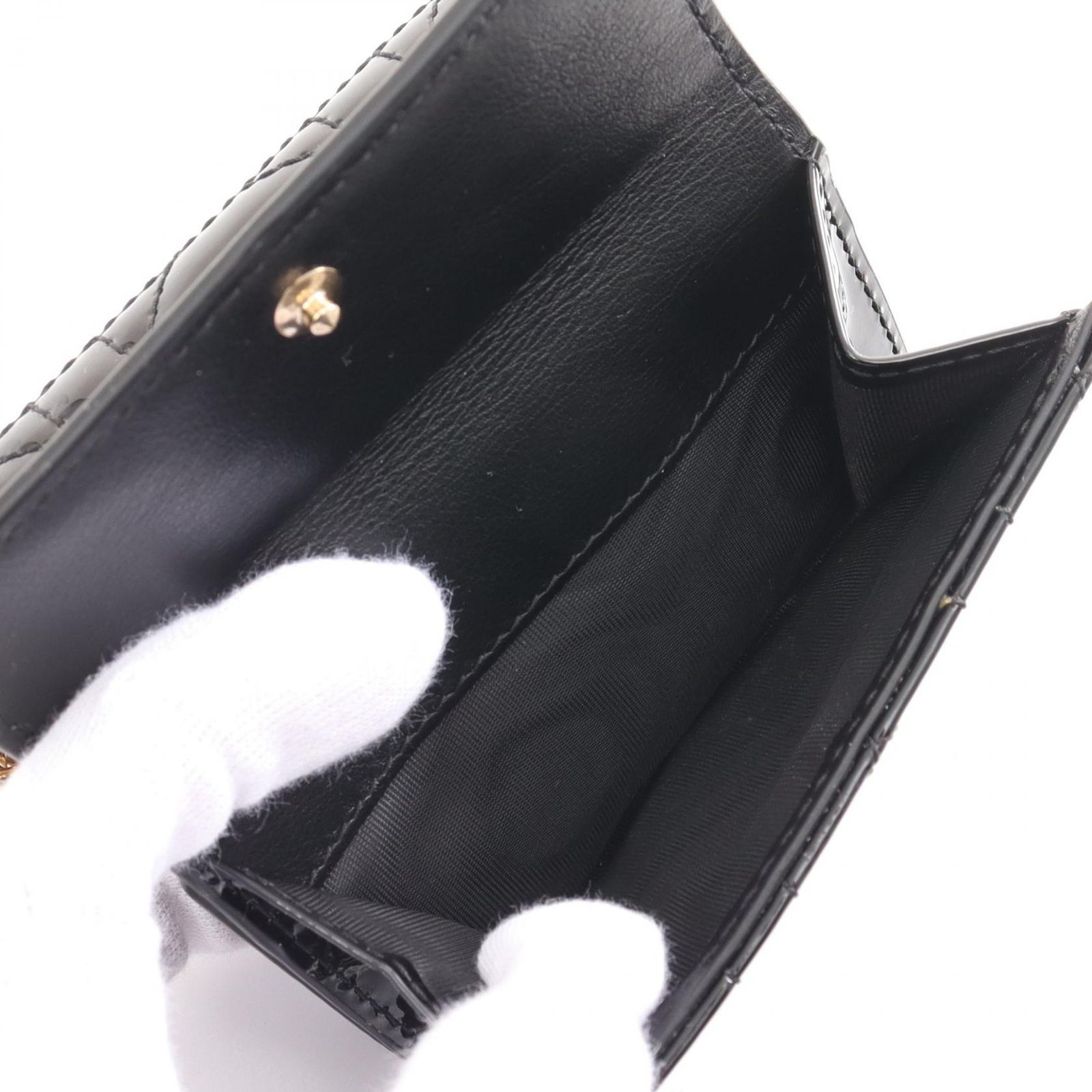 ディオール Dior 三つ折り財布 ロータス カナージュ ブラック パテント 