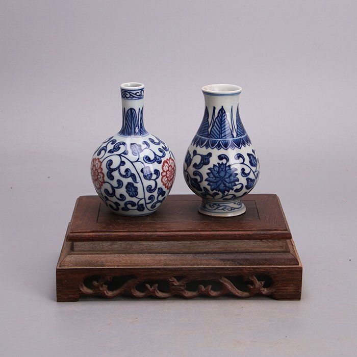 極美品 ！ 纏枝蓮 青花 花紋 花瓶 花柄 陶磁器 観賞 置物 中国陶磁