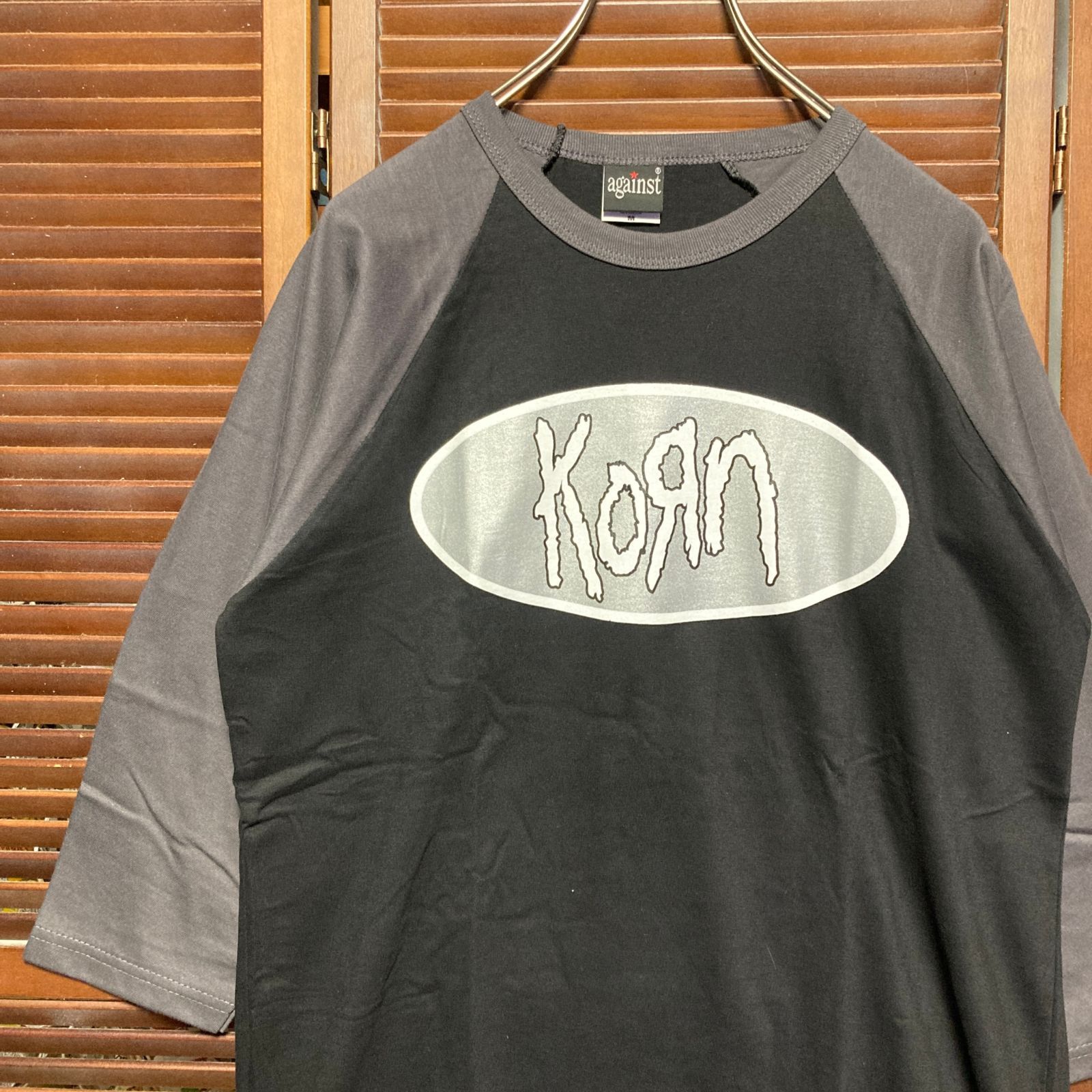 コーン KORN ラグラン グレー 黒 長袖 Tシャツ ロンT バンド
