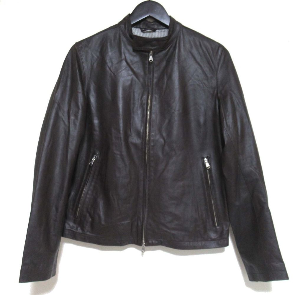 48 チンクアンタ ラムレザー ライダースジャケット ダークブラウン 48