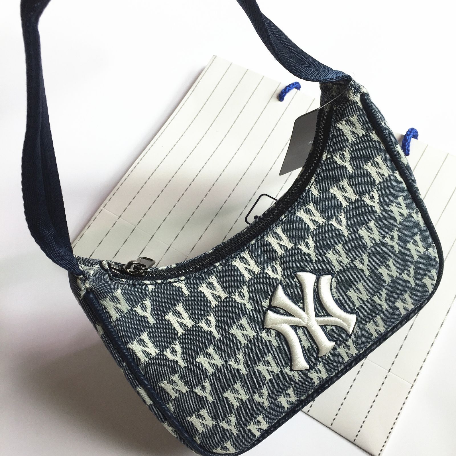 新品 MLB KOREA ホーボーバッグ トートバッグ NYロゴ ネイビー ディスカウント商品 女性バッグ