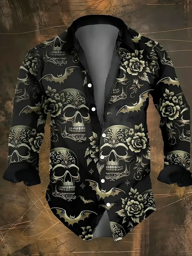 ドクロ 総柄 ドレスシャツ 長袖シャツ Yシャツ 柄シャツ スーツ 272 黒 ロック パンク バンド ホスト ヤクザ ヤンキー オラオラ系 服 メンズ ファッション