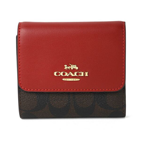 新品 コーチ COACH 3つ折り財布 SMALL TRIFOLD WALLET ブラウン/1941レッド 新品 コーチ COACH 3つ折り財布 SMALL TRIFOLD WALLET ブラウン/1941