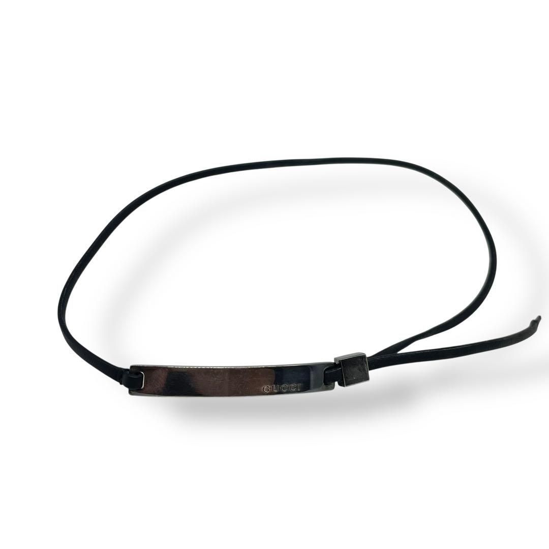 GUCCI グッチ チョーカー プレート ロゴ レザー シルバー ブラック SV925 WWW_SIROKUMA-CORPORATION_COM