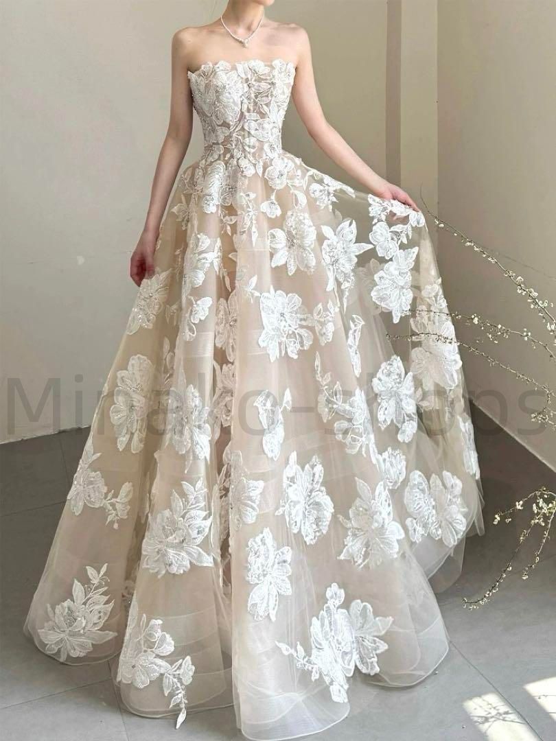 花柄がオシャレで美しい ベア イブニングドレス 花柄がオシャレで美しい ベア イブニングドレス