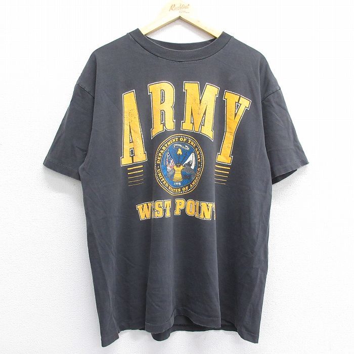 XL/古着 半袖 ビンテージ Tシャツ メンズ 90s ミリタリー アーミー ARMY WESTPOINT コットン クルーネック 黒 ブラック 23jul20 中古