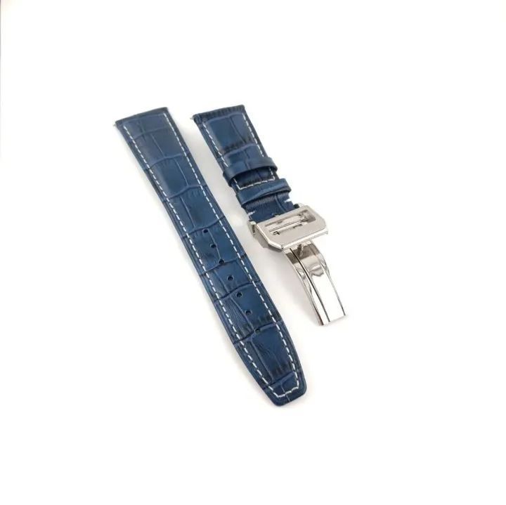 22mm イタリアンカーフレザー 革ベルト ネイビーブルー×ホワイト