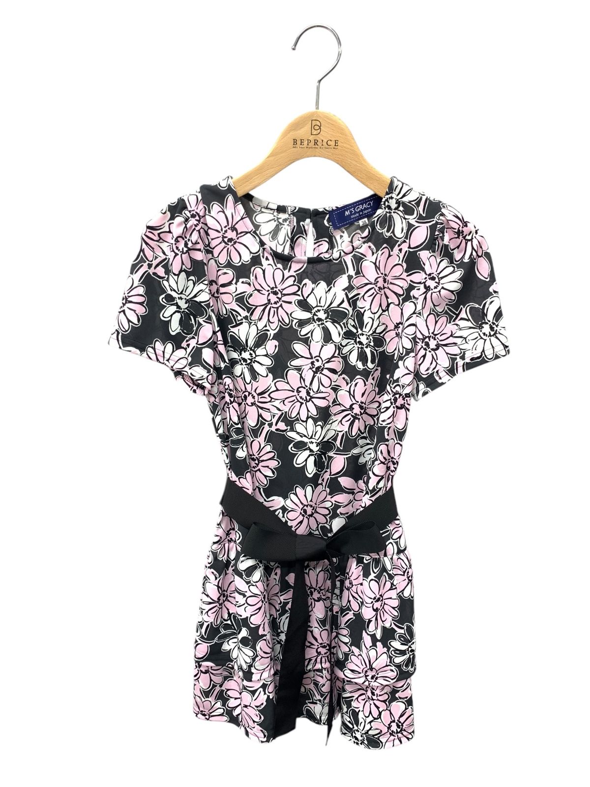 タグ付き新品エムズグレイシーカットソー M's gracy フラワーモチーカットソー ストライプx花柄フリル付き