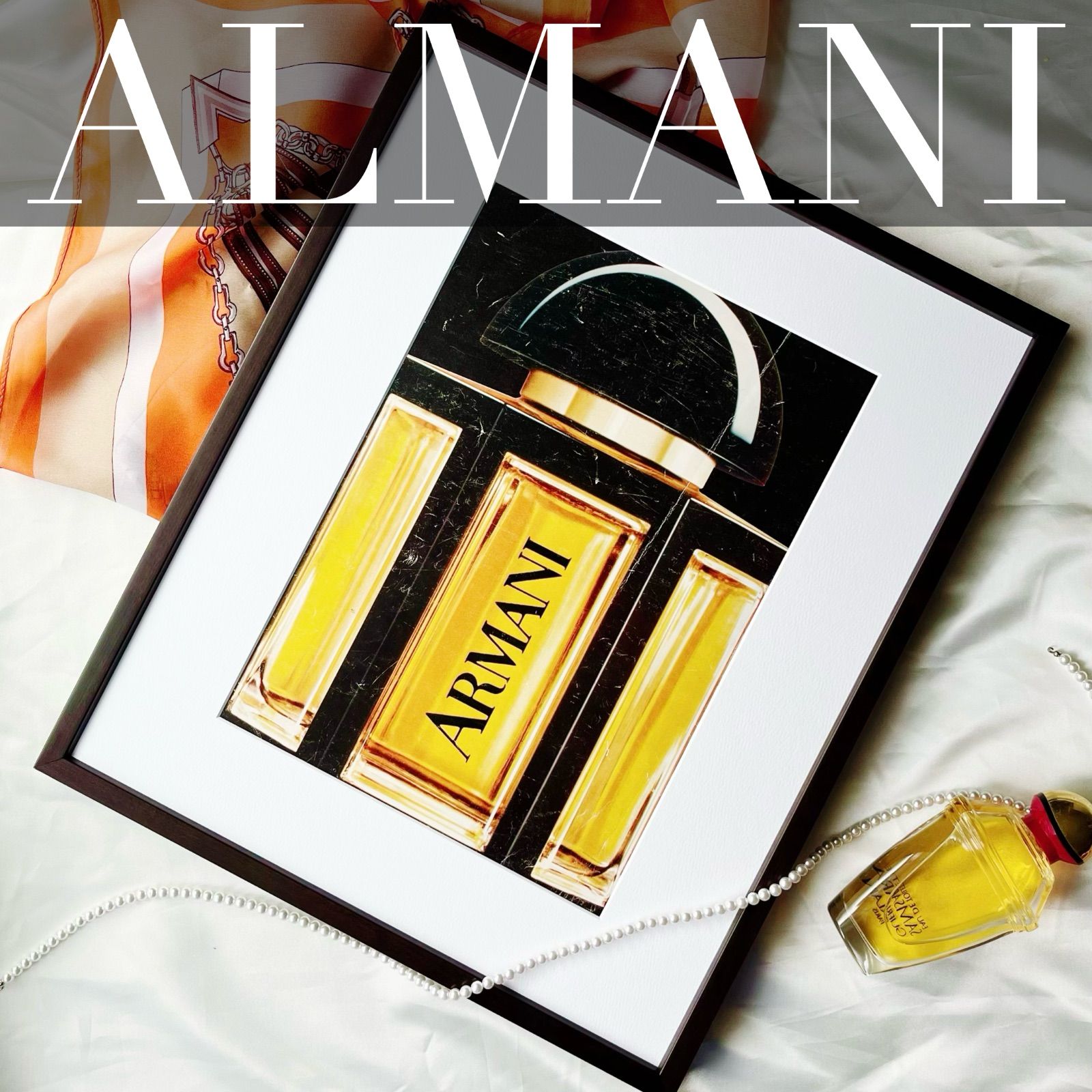 ＜1982 広告＞ARMANI ヴィンテージ アートポスター 額縁 フレーム付き インテリア モダン レトロ おしゃれ かわいい 壁掛け フランス ポップ