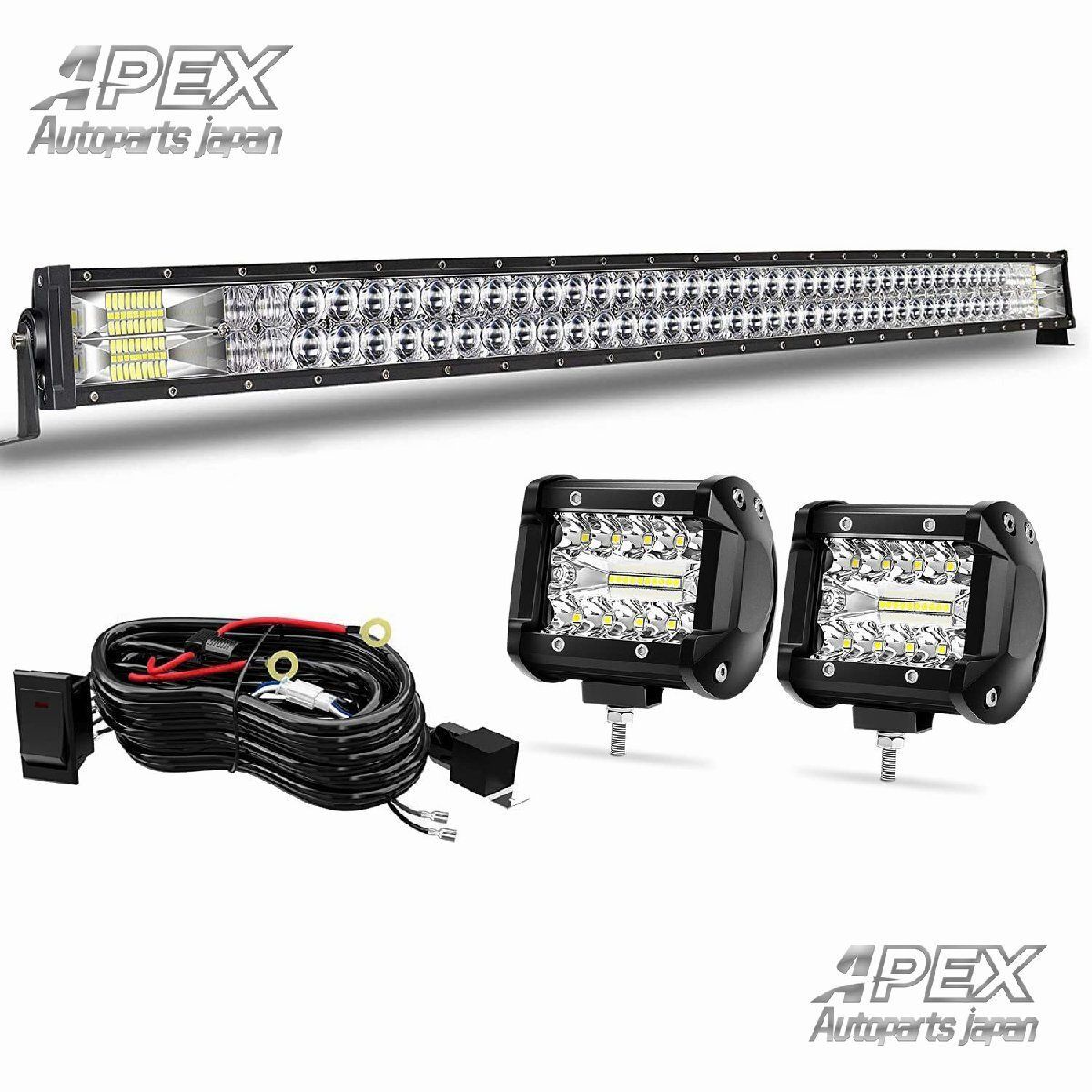 バイク LED フォグランプ イエロー 72W 汎用 後付け ON/OFF スイッチ ハンドルバー /27-277+93-182×2 フォグランプ バイク ５インチ 72ｗ リレーハーネス LED作業灯 イエ