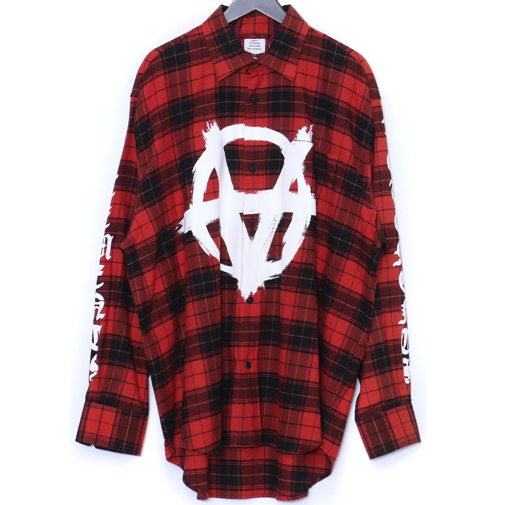 未使用 VETEMENTS ダブルアナーキーロゴフランネル長袖シャツ Sサイズ レッド UA53SH750R
