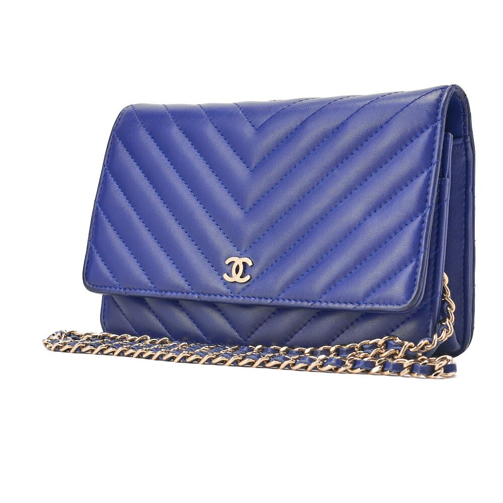 CHANEL シャネル チェーンウォレット マトラッセ Vステッチ ラムスキン ネイビー ゴールド金具 レディースウォレット 折財布 レディース財布 送料無料