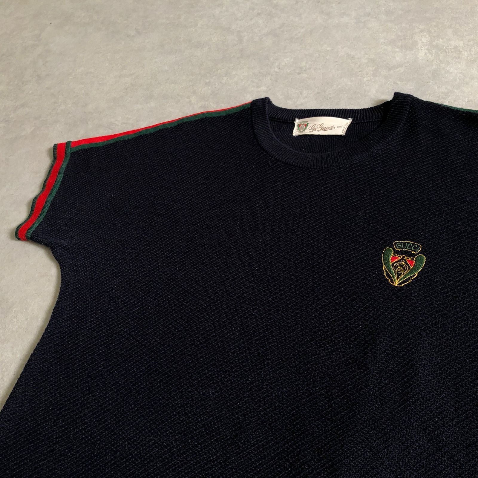 OLD GUCCI ヴィンテージ エンブレムロゴ刺繍 コットン ニット トップス 