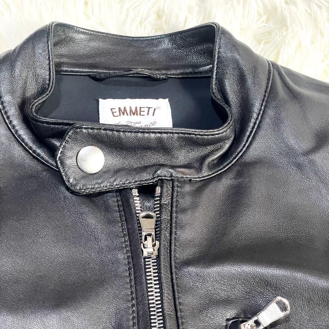 エンメティ EMMETI レザージャケット ブラック メンズ 44サイズ シングル 黒 ライダース Sサイズ ジャケット KANDAIZUMI_COM