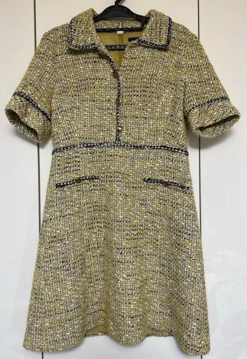 シスレー ツイード 半袖 ワンピース イエロー