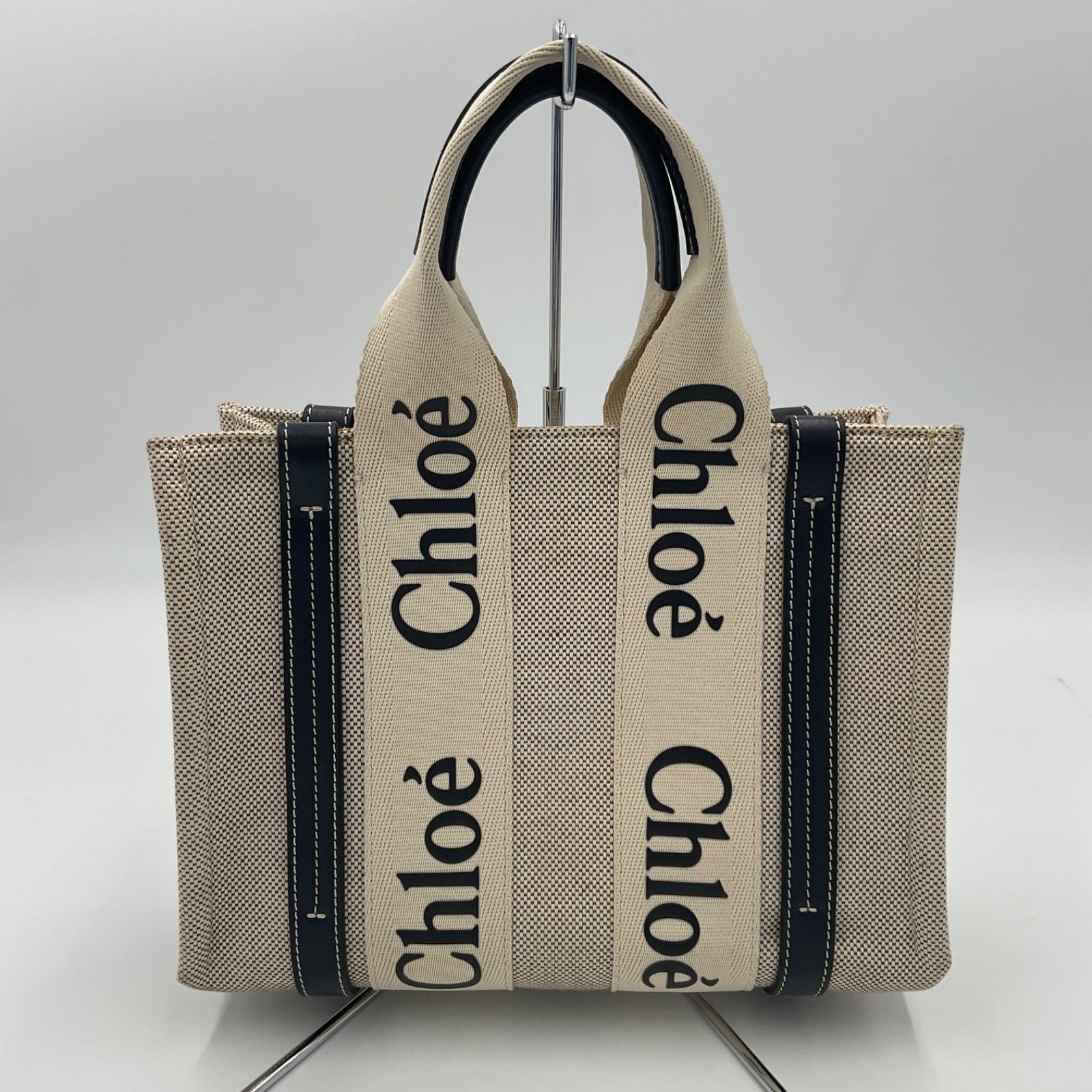 CHLOE クロエ トートバッグ スモール WOODY ウッディ ネイビーブラック 