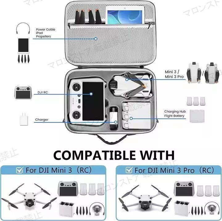 RAIACE ハードトラベルキャリーケース DJI Mini 3 Proとそのアクセサリーに対応 (ケースのみ) RAIACE H 並行輸入品 軽量ハードケース ポータブルトラベルキャリーケース ドローン