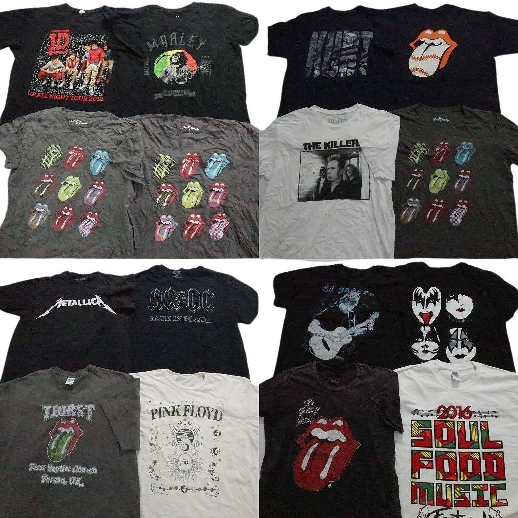 古着卸 まとめ売り 音楽・バンド 半袖Tシャツ 16枚セット (メンズ L /XL ) ローリングストーンズ ボブマーリー ACDC ピンクフロイド MU3972