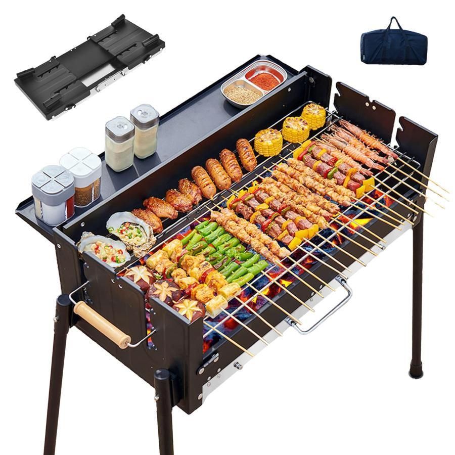 バーベキューコンロ bbq コンロ 折りたたみ 焚き火台 大型 8人用 火力調節 調味料棚板付き キャンプ 焼き台 ステンレス アウトドア 携