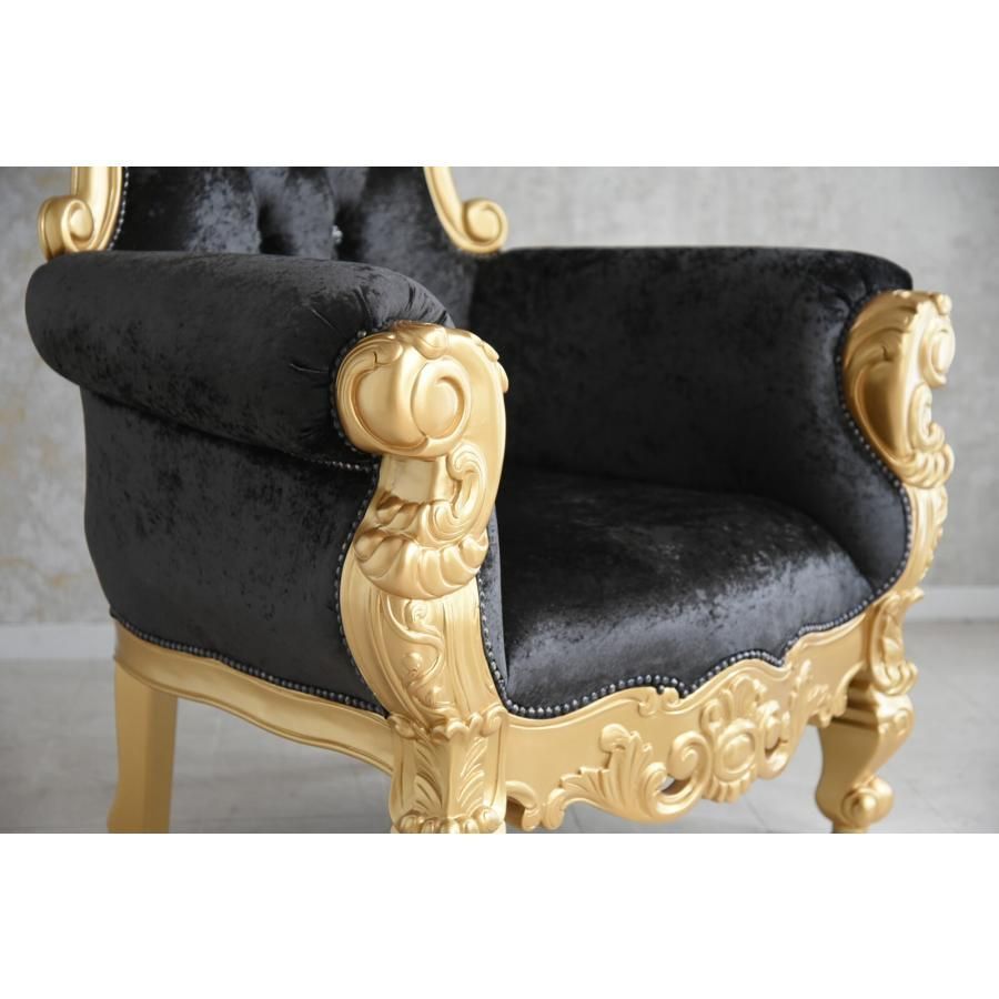 女王様の椅子 クイーン チェア ブラック ゴールド アンティーク