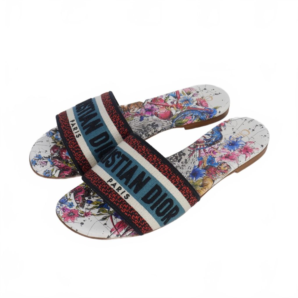 Christian Dior (クリスチャンディオール) Dway ミュール Christian Dior Dwayヒールミュール エンブロイダリーコットン