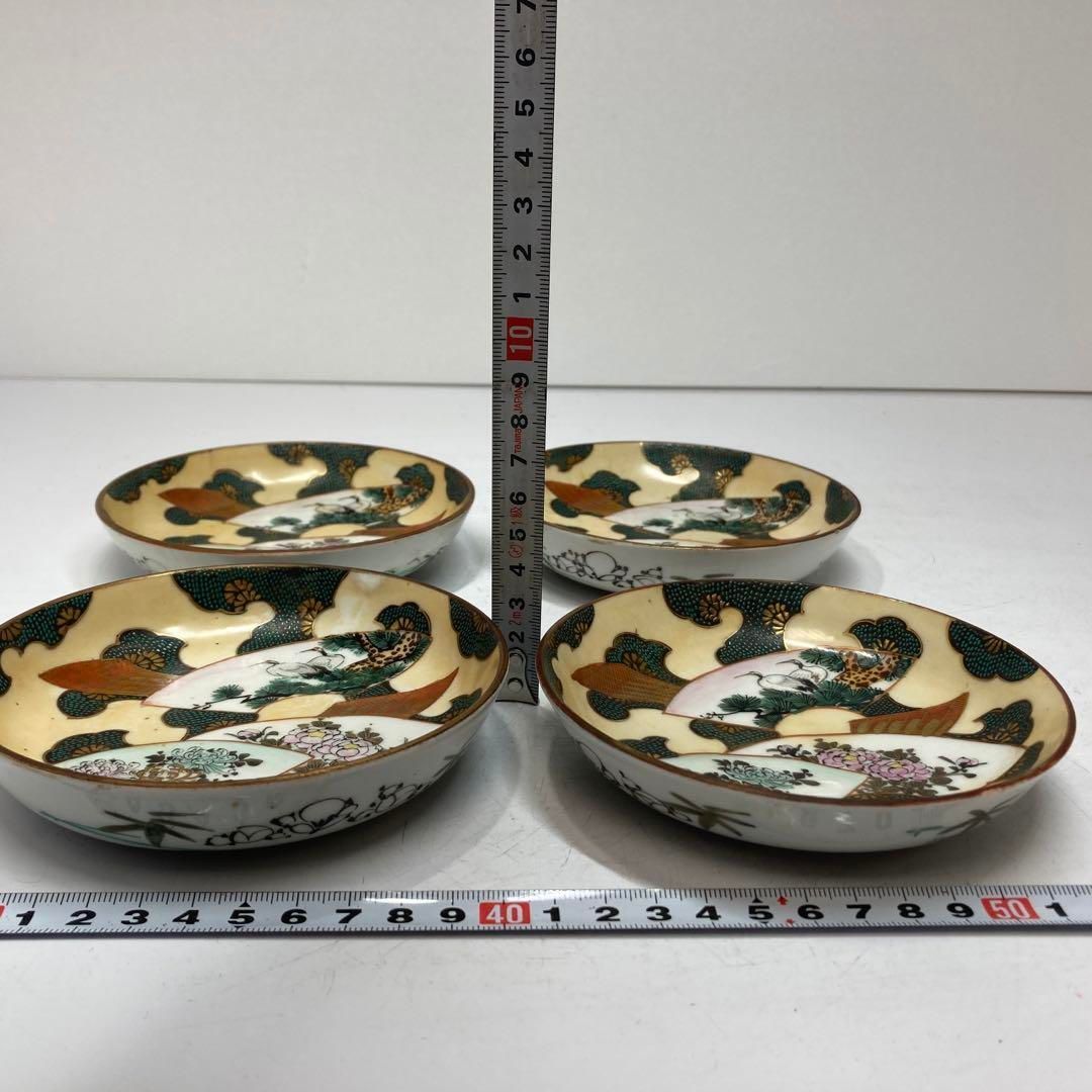 時代　九谷焼　青粒手　小皿4枚　東さ5-0612⑧ 時代 九谷焼 青粒手 小皿4枚 東さ5-0612⑧ 時代 九谷焼 青粒