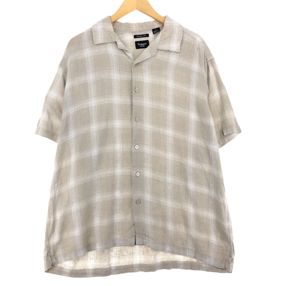 古着 90年代 haggar. オンブレチェック柄 半袖 オープンカラー リネンシャツ メンズXL /eaa443907 【中古】/eaa443907