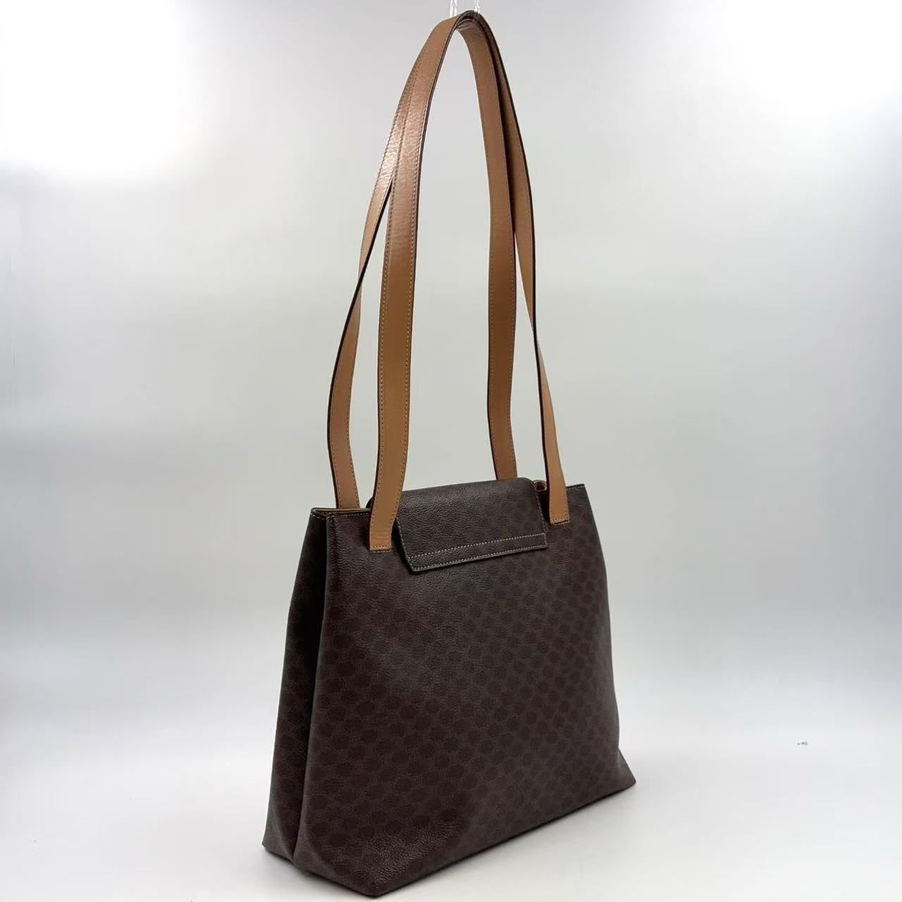 CELINE マカダム柄 フロントフラップ PVC ブラウン トートバッグ