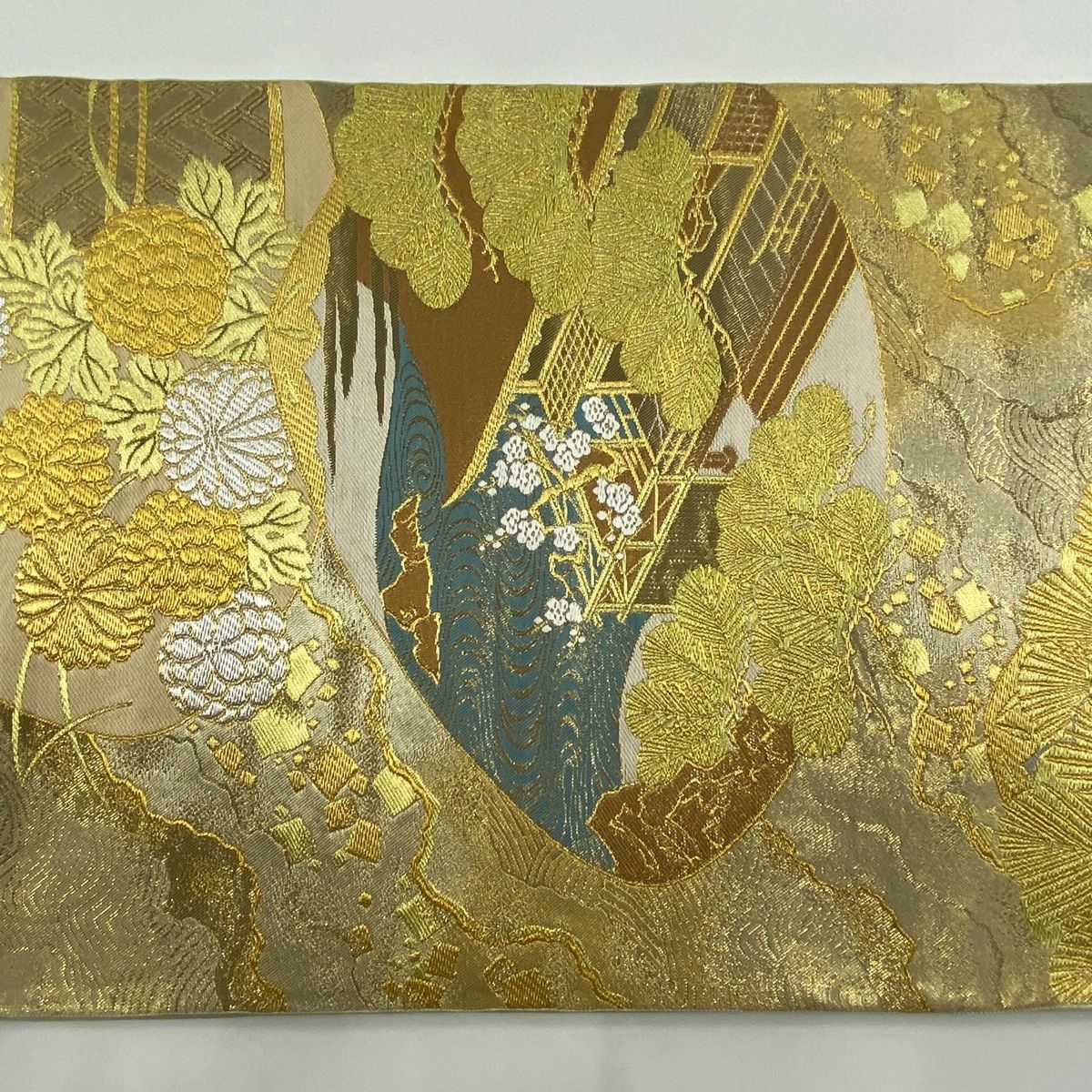 袋帯 美品 秀品 川島織物 落款 松 箔 黒 六通 正絹 【中古】