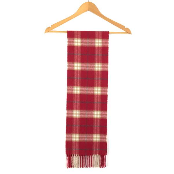 【古着】 BURBERRY バーバリー カシミアマフラー チェック柄 スコットランド製 短め レッド系 【中古】 n057335