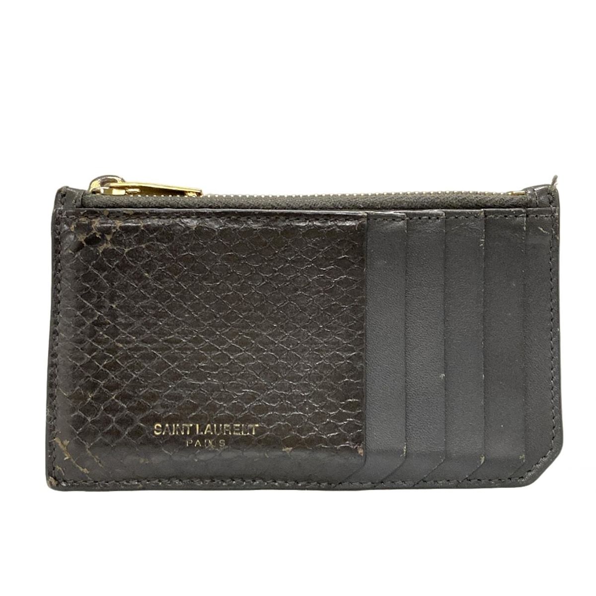 SAINT LAURENT PARIS サンローランパリ カードケース - 379278 カーキ フラグメントケース コインケース パイソン型押し レザー