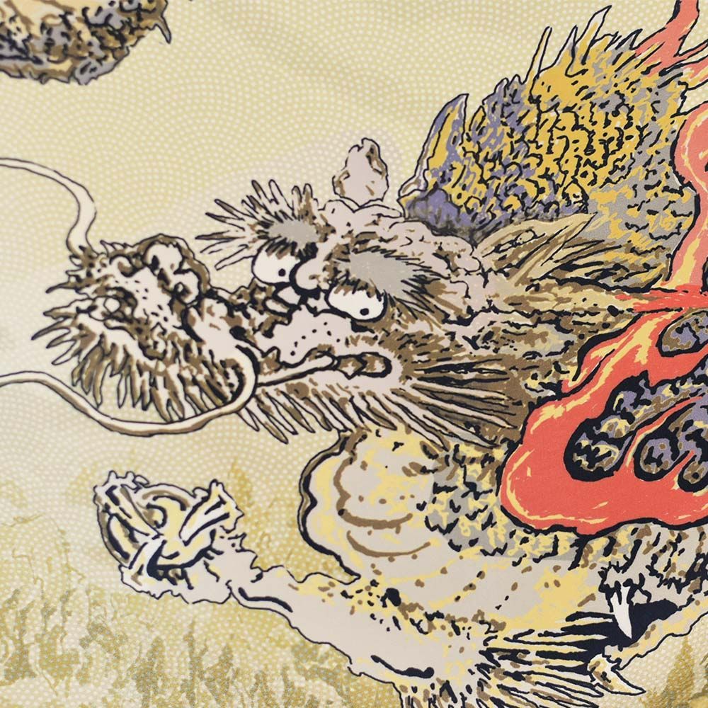 和柄スカジャンデザイン シルクスカーフ Dragon(イエロー