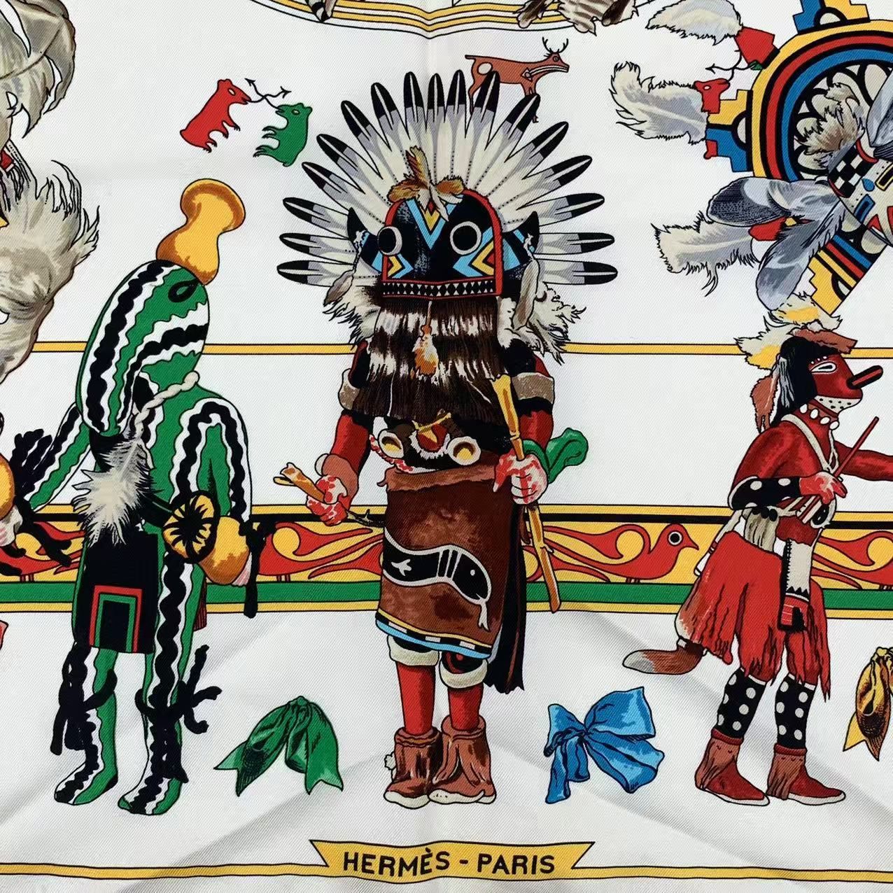 美品 HERMES エルメス スカーフ カレ90 Kachinas インディアンの