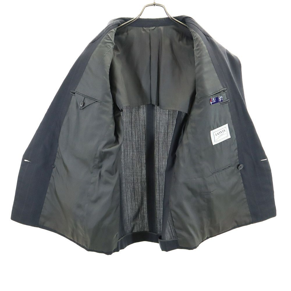 ランバン ウール ストライプ柄 ダブル スーツ 上下 セットアップ M48-35/M48-35-85 グレー LANVIN Studio メンズ 古着 【240306】