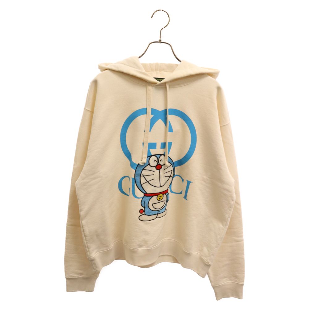 GUCCI (グッチ) ×DORAEMON GG PULLOVER SWEAT HOODIE ドラえもん GGロゴプリント キャラクターパッチ スウェット フーディ プルオーバーパーカー ホワイト/ブルー 646953 XJDE1