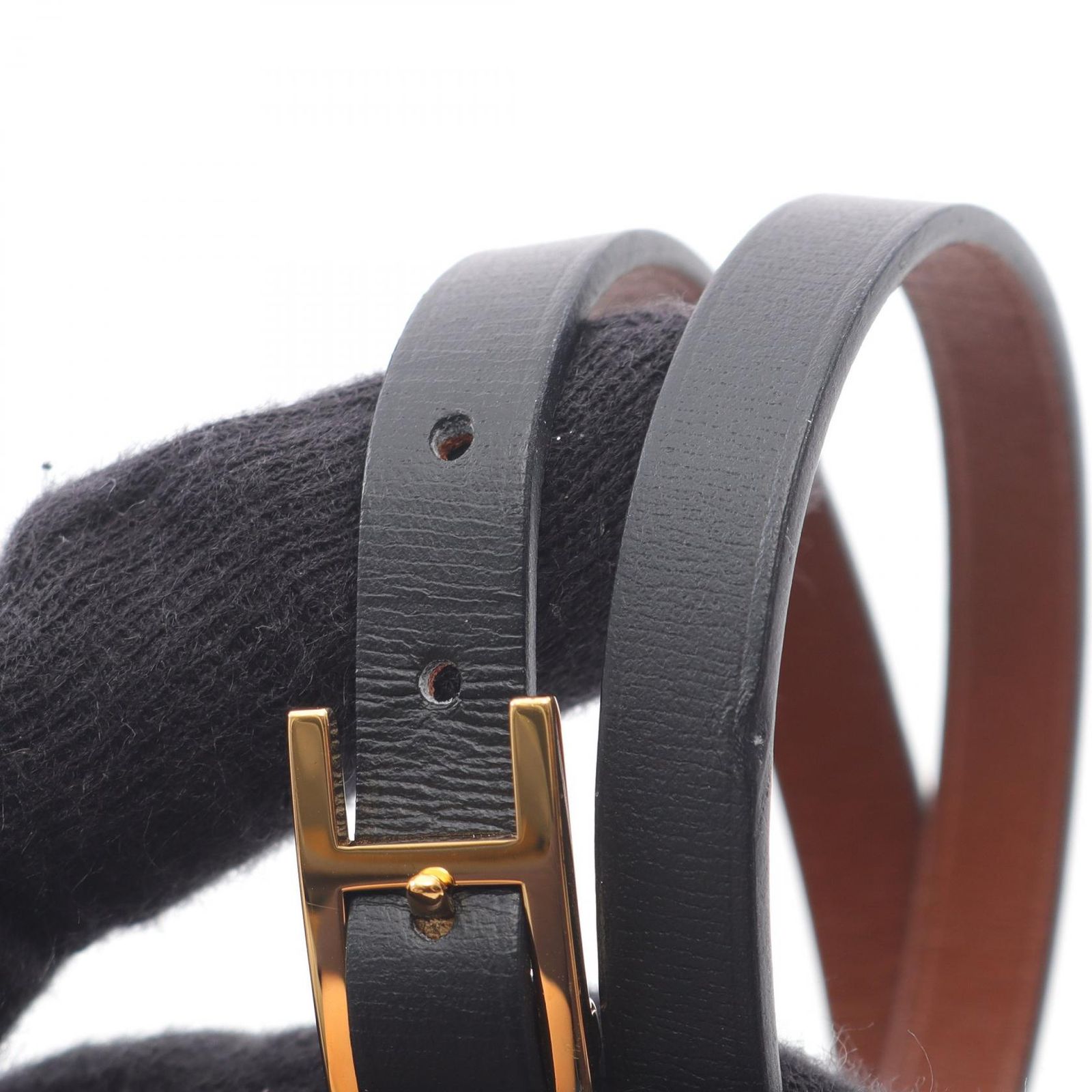 ■極美品■ HERMESビーアピ ドゥブルトゥール レザー ゴールド金具ブラック レザーブレスレット 《ビーアピ》 ドゥブルトゥール | Hermès