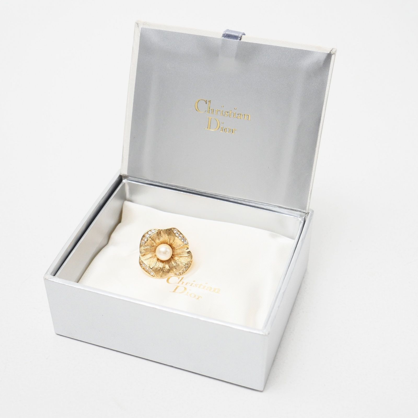 OLD Dior ディオール ヴィンテージ ブローチ Dior フラワー フェイクパール ラインストーン ブランド古着 20250409 RA4151