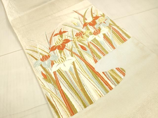 平和屋着物＊夏物 太鼓柄袋帯 唐織 杜若 金銀糸 正絹 逸品 DAAX0305cm