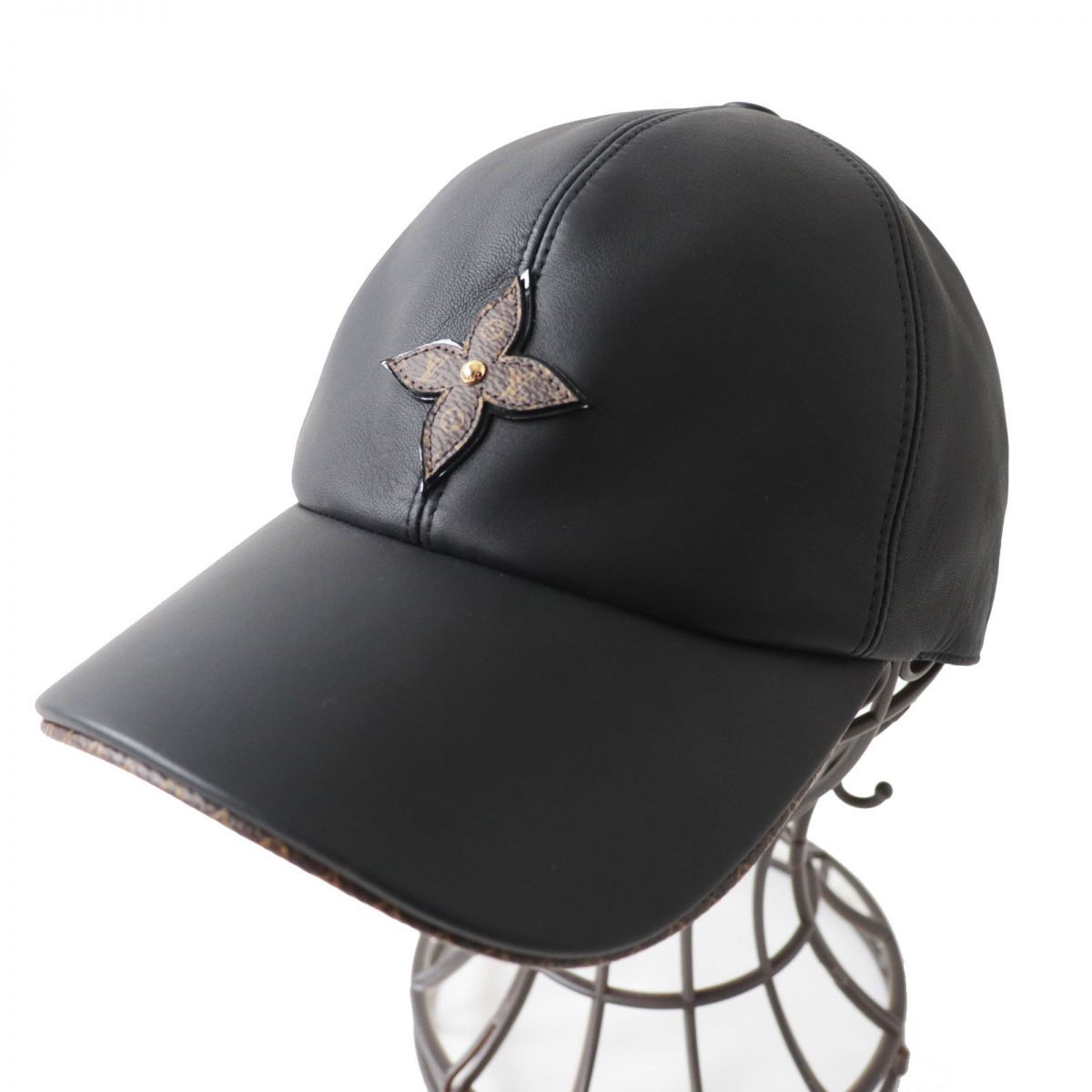 Louis Vuitton ブラックレザーキャップ ルイヴィトンレザーキャップ黒