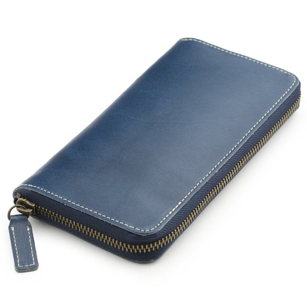 アビエス 日本製 栃木レザー 牛革 本革 ラウンドファスナー長財布 ブルー
