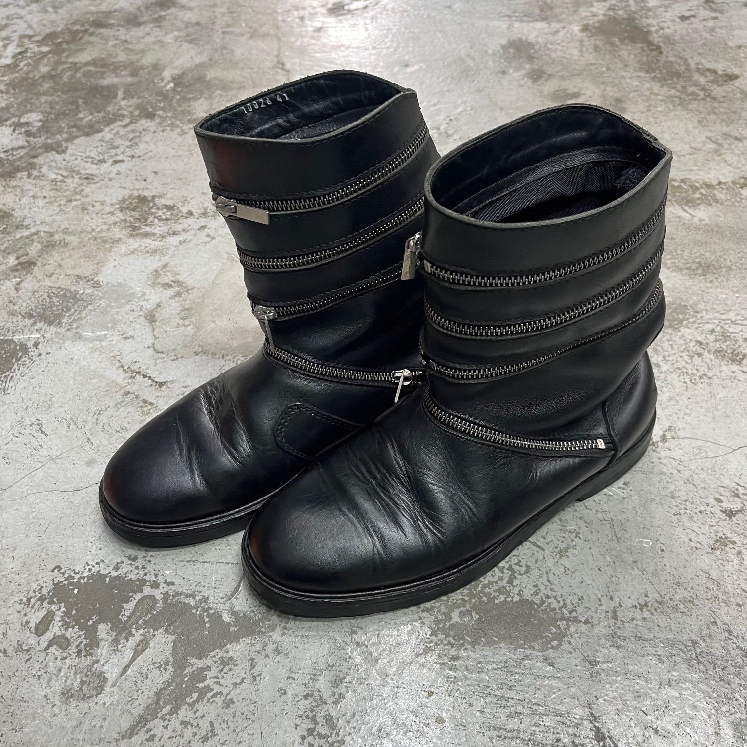 RAF SIMONS 06AW スパイラルジップ レザー ブーツ ラフシモンズ 10026 41 74158A1 - メルカリ