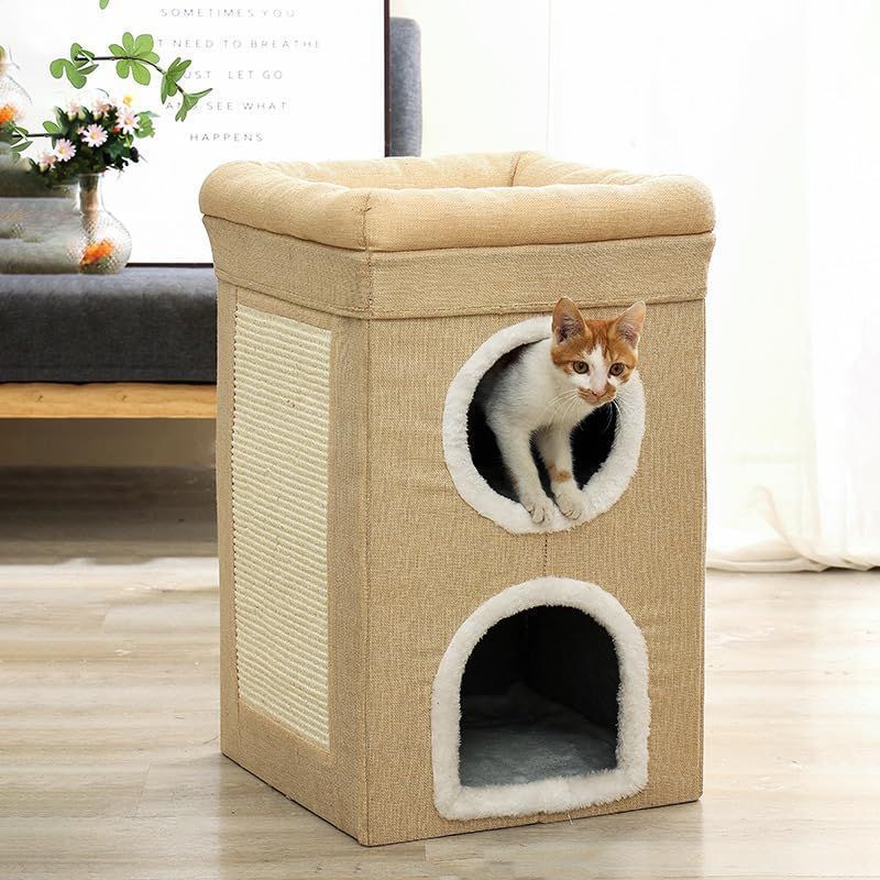キャットタワー ドーム型ベッド 折り畳み 猫 ハウス 組立簡単 多機能 爪とぎ付き 猫の家 冬用 暖かい 省スペース 寒さ対策 犬猫兼